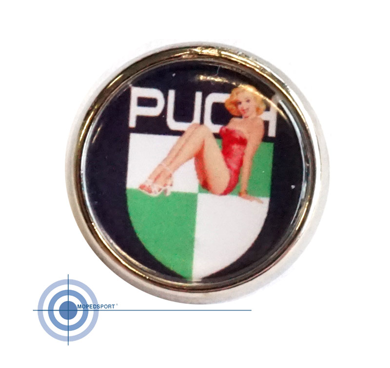 PUCH MAXI MS MONZA  UNIVERSEEL Pin Speld Button 2cm met logo en pinup girl
