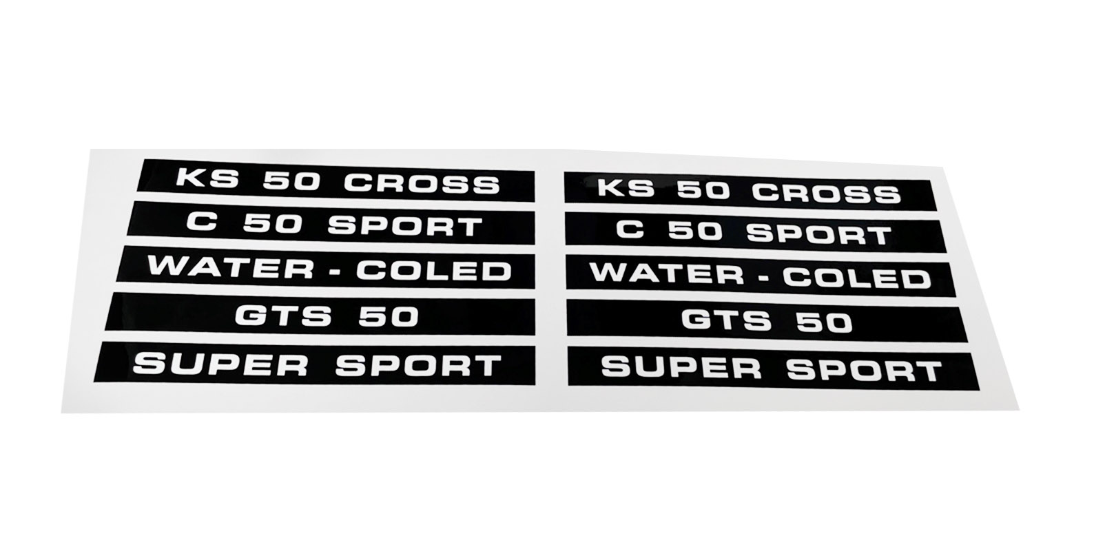 ZUNDAPP ZÜNDAPP Stickerset Zundapp zijdeksels 1974 - 1975 517-10.215 “GTS 50” / 517-10.219 “Watercooled” / 517.10.220 “KS50 Cross” / 517-10.221 “Super Sport” / 517-10.223 “C50 Sport”